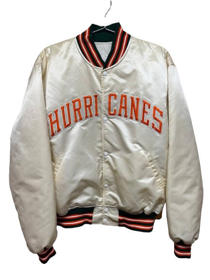 Vintage University of Miami Hurricanes White Satin Jacket (1) Vintage University of Miami Hurricanes White Satin Jacket