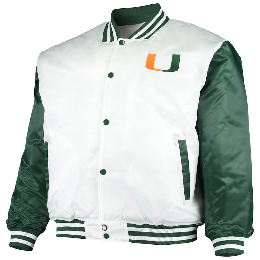 White Green Miami Hurricanes Satin Jacket (1) White Green Miami Hurricanes Satin Jacket