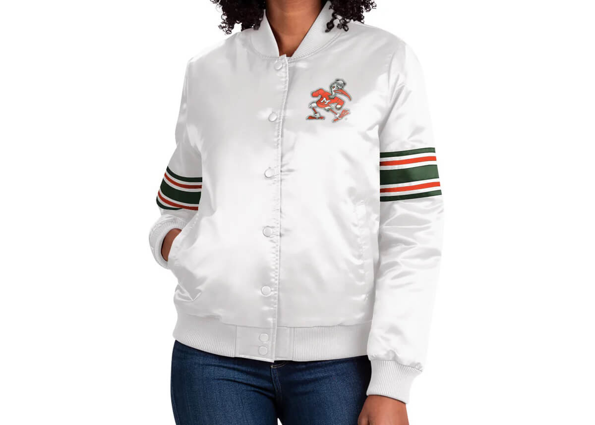 White Miami Hurricanes Satin Jacket (2) White Miami Hurricanes Satin Jacket