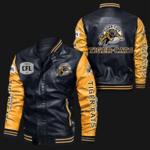 Black-Yellow-Hamilton-Tiger-Cats-Leather-Bomber-Jacket