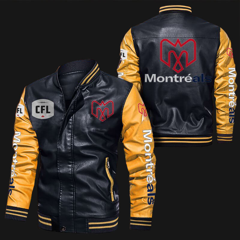 Black-Yellow-Montreal-Alouettes-CFL-Leather-Bomber-Jacket-1 Black-Yellow-Montreal-Alouettes-CFL-Leather-Bomber-Jacket