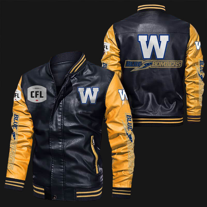 Black-Yellow-Winnipeg-Blue-Bombers-Leather-Bomber-Jacket-1 Black-Yellow-Winnipeg-Blue-Bombers-Leather-Bomber-Jacket