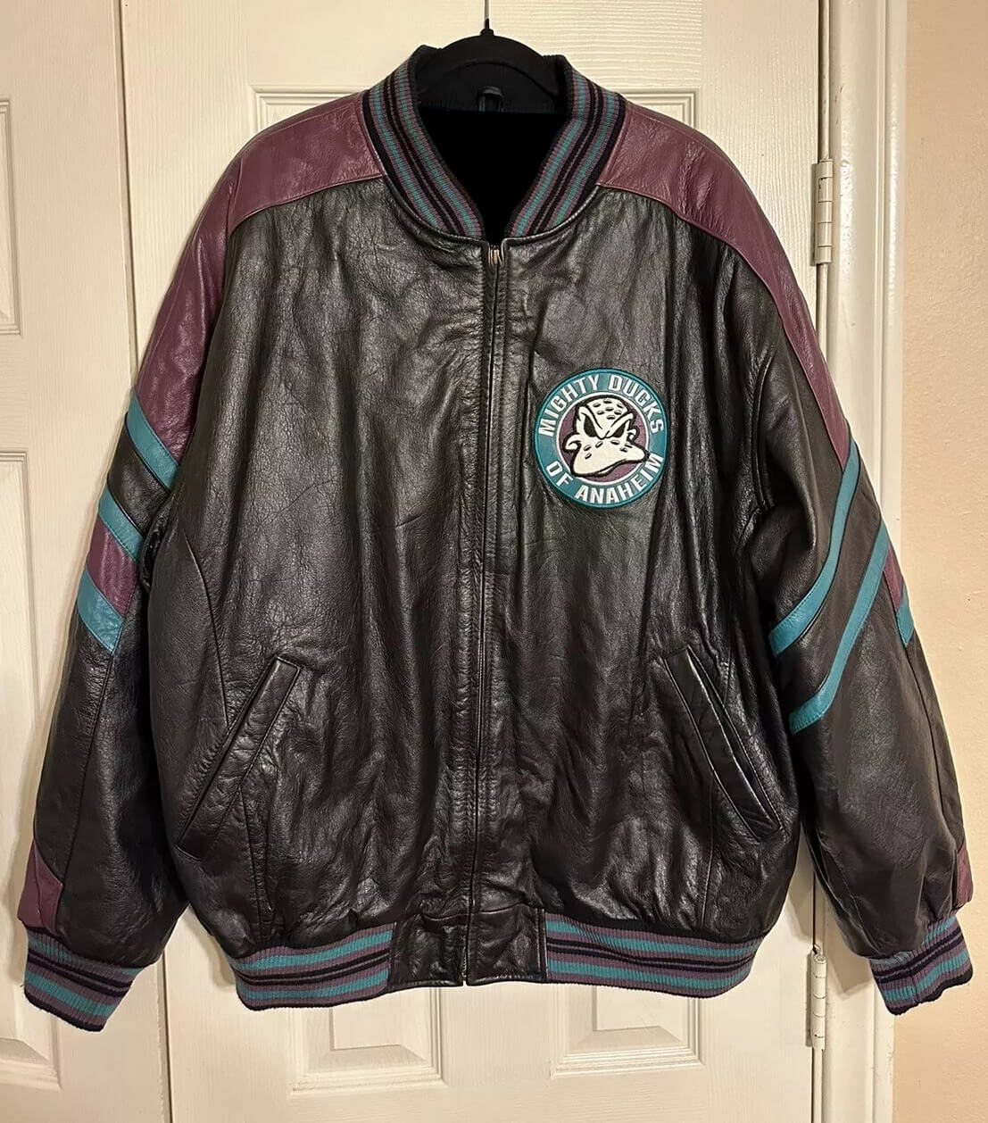 NHL Anaheim Mighty Ducks Wild Wing Leather Jacket (2) NHL Anaheim Mighty Ducks Wild Wing Leather Jacket