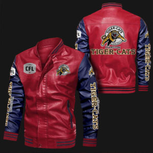 Red-Blue-Hamilton-Tiger-Cats-Leather-Bomber-Jacket