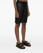 Black Drawstring Leather Shorts Side