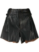 Black Front Button Leather Shorts