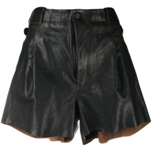 Black Front Button Leather Shorts