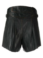 Black Front Button Leather Shorts Back