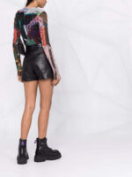 Black High Waisted Leather Shorts Back