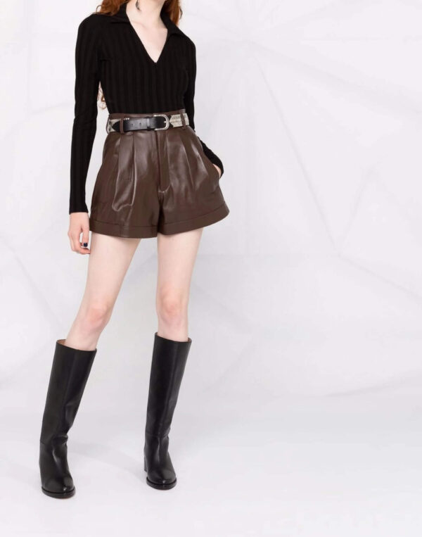 Brown High Waisted Leather Shorts
