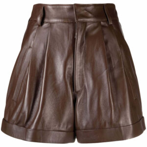 Women Brown High Waisted Leather Shorts
