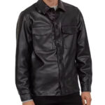 Double-Point-Pocket-Black-Leather-Shirts
