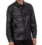 Double-Point-Pocket-Black-Leather-Shirts