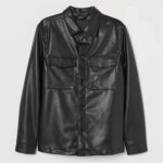 Double-Point-Pocket-Black-Leather-Shirts