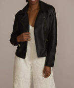 Floral Just Married Biker Black Leather Jacket