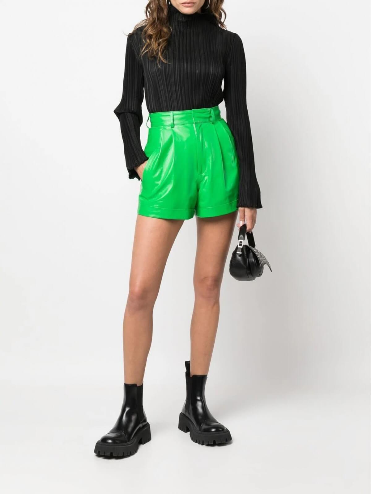Green High Waisted Leather Shorts (2) Green High Waisted Leather Shorts