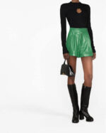 High Waisted Green Leather Shorts