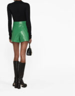 High Waisted Green Leather Shorts back