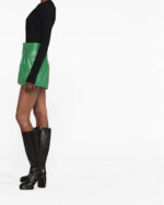High Waisted Green Leather Shorts side