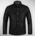 Men's-Handmade-Full-Sleeves-Black-Leather-Shirt