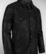 Men's-Handmade-Full-Sleeves-Black-Leather-Shirt Side