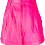 Pink Flared Leather Shorts