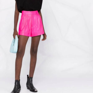 Pink Flared Leather Shorts