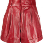 Red Pleat Detail Leather Shorts