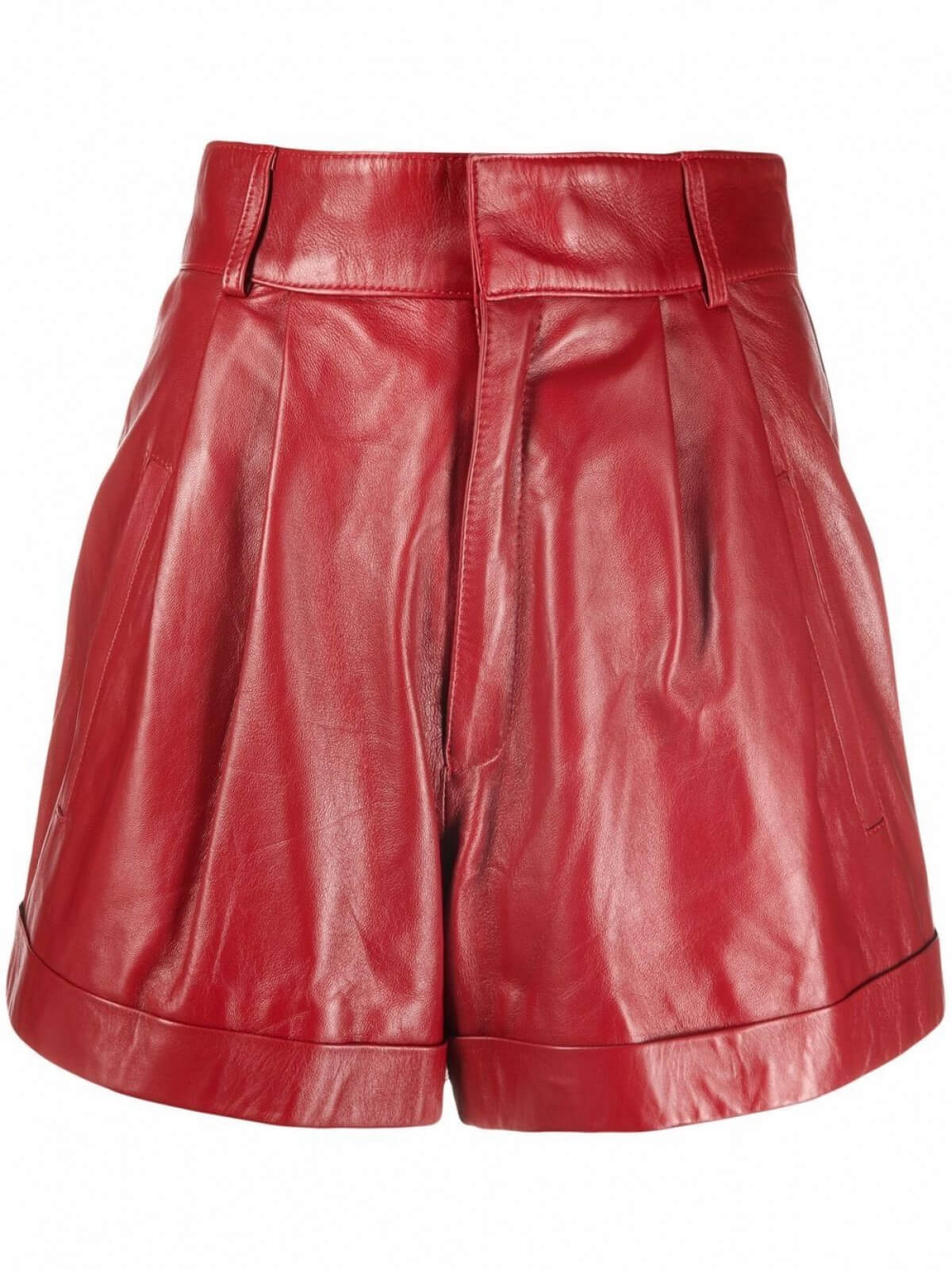 Red Pleat Detail Leather Shorts Red Pleat Detail Leather Shorts