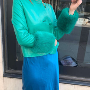 Green Leather with Faux Fur Jacket