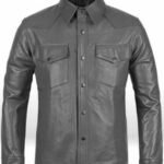 Men's-Handmade-Full-Sleeves-Gray-Leather-Shirt