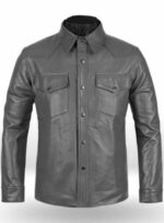 Men's-Handmade-Full-Sleeves-Gray-Leather-Shirt