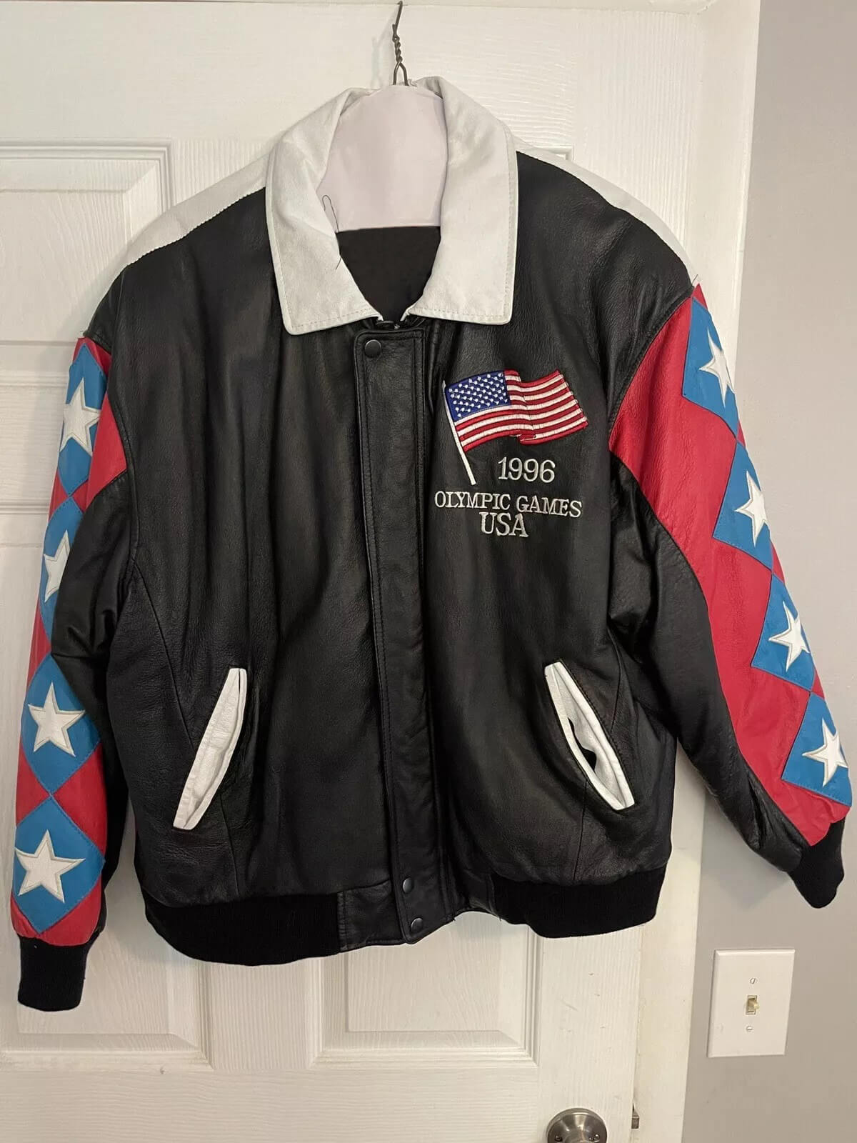 Vintage USA Olympics Atlanta 1996 Games Leather Jacket (2) Vintage USA Olympics Atlanta 1996 Games Leather Jacket