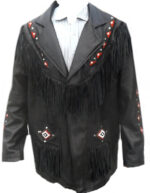 Vintage-Western-Style-Fringes-And-Beads-Black-Leather-Jacket