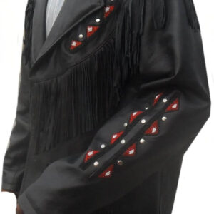Vintage-Western-Style-Fringes-And-Beads-Black-Leather-Jacket