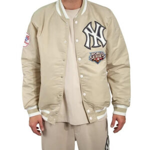 Beige New York Yankees Logo Select Stone Satin Jacket