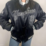 Black New York Yankees Bomber Satin Jacket