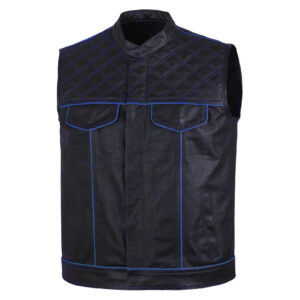 Men's-Black-Blue-Quilted-Style-Leather-Vest