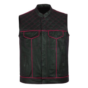 Men's-Black-Pink-Quilted-Style-Leather-Vest
