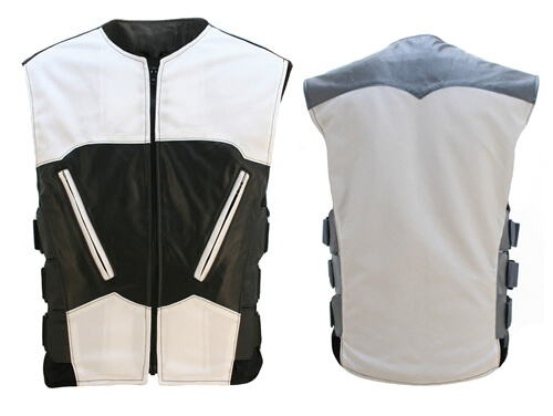 Men's-Black-White-Leather-&-Textile-Vest-1 Men's-Black-White-Leather-&-Textile-Vest