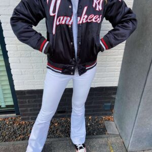 New York Yankees Black Bomber Satin Jacket