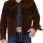 Chocolate Brown Fringed Suede Leather Jacket