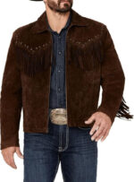 Chocolate Brown Fringed Suede Leather Jacket