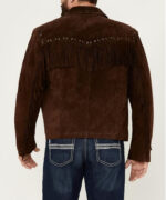 Chocolate Brown Fringed Suede Leather Jacket