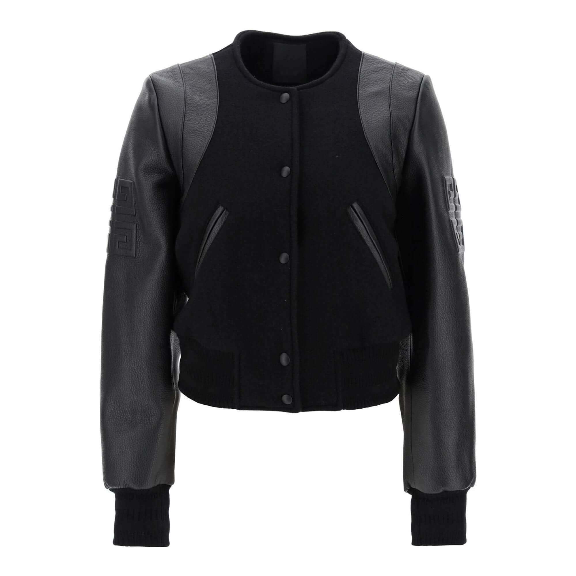 Givenchy Black Wool And Leather Cropped Bomber Jacket (3) Givenchy Black Wool And Leather Cropped Bomber Jacket