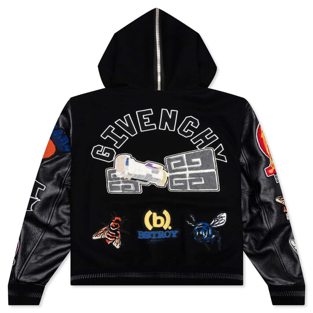 Givenchy Bstroy Black Hooded Varsity Jacket (1) Givenchy Bstroy Black Hooded Varsity Jacket