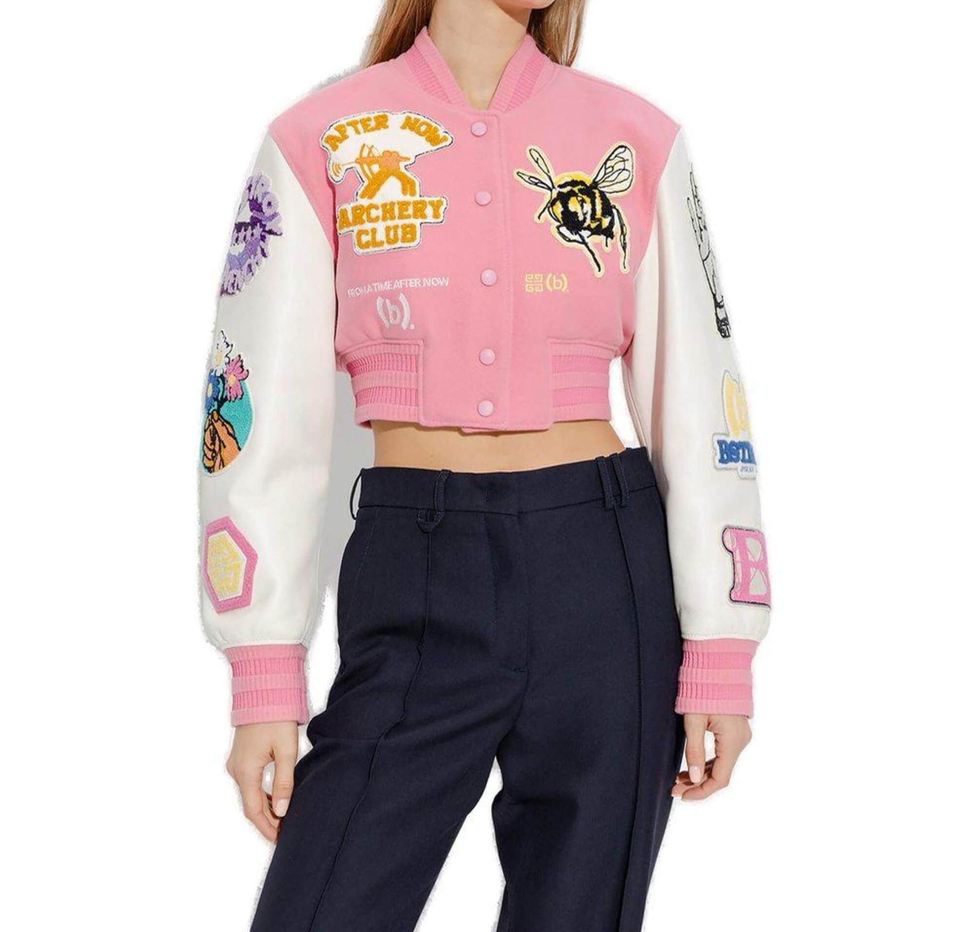 Givenchy Bstroy Pink White Cropped Varsity Jacket (1) Givenchy Bstroy Pink White Cropped Varsity Jacket