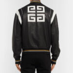 Givenchy Logo Appliqued Black Leather Bomber Jacket