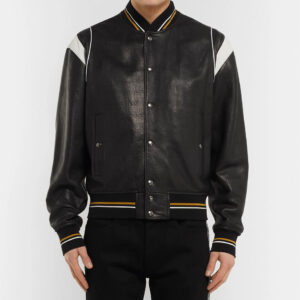 Givenchy Logo Appliqued Black Leather Bomber Jacket