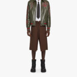 Givenchy Olive Green Crest Bomber Embroidered Leather Jacket